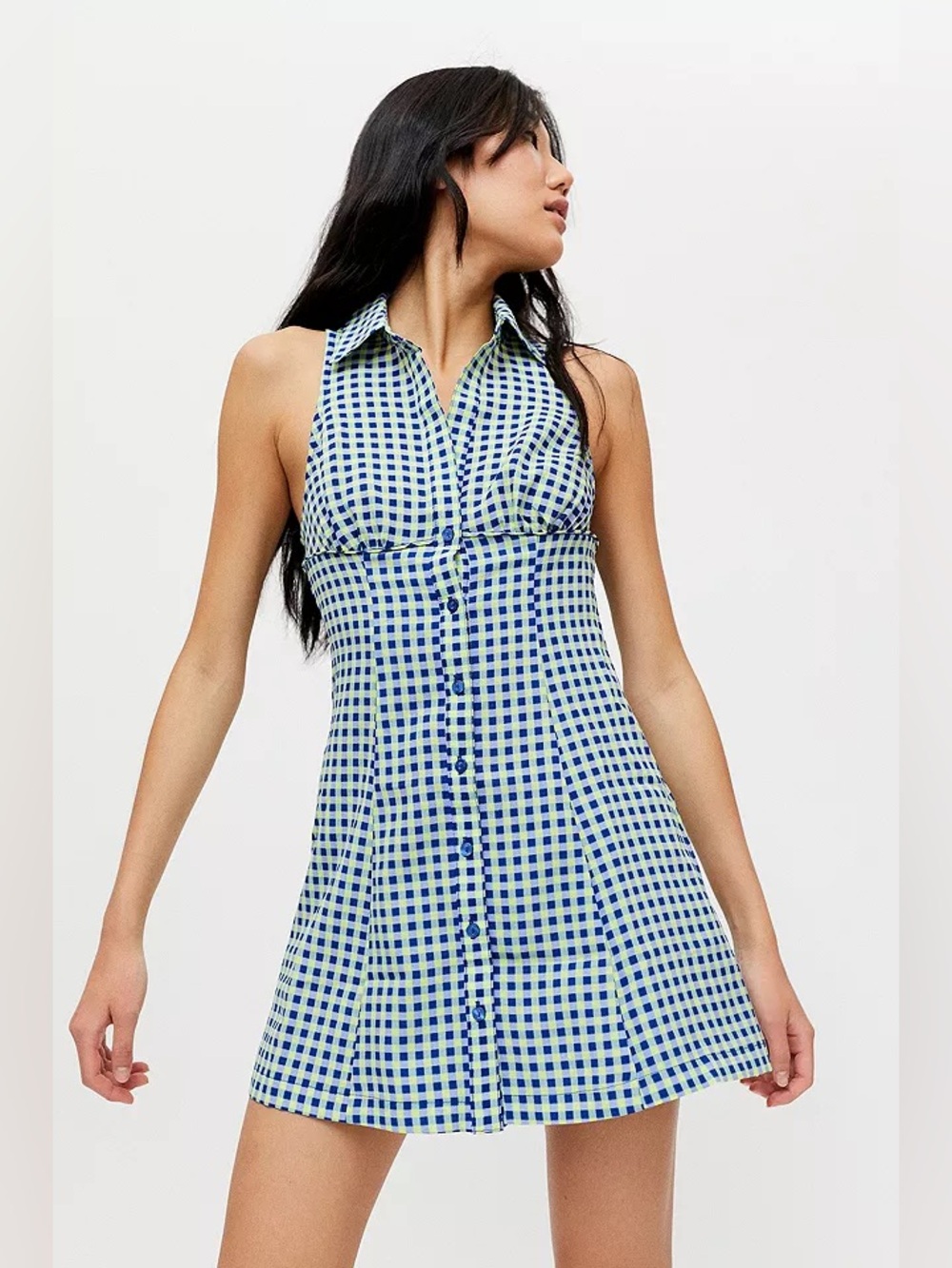 NWT Urban Outfitters Blue Green Gingham Mini Tennis Dress